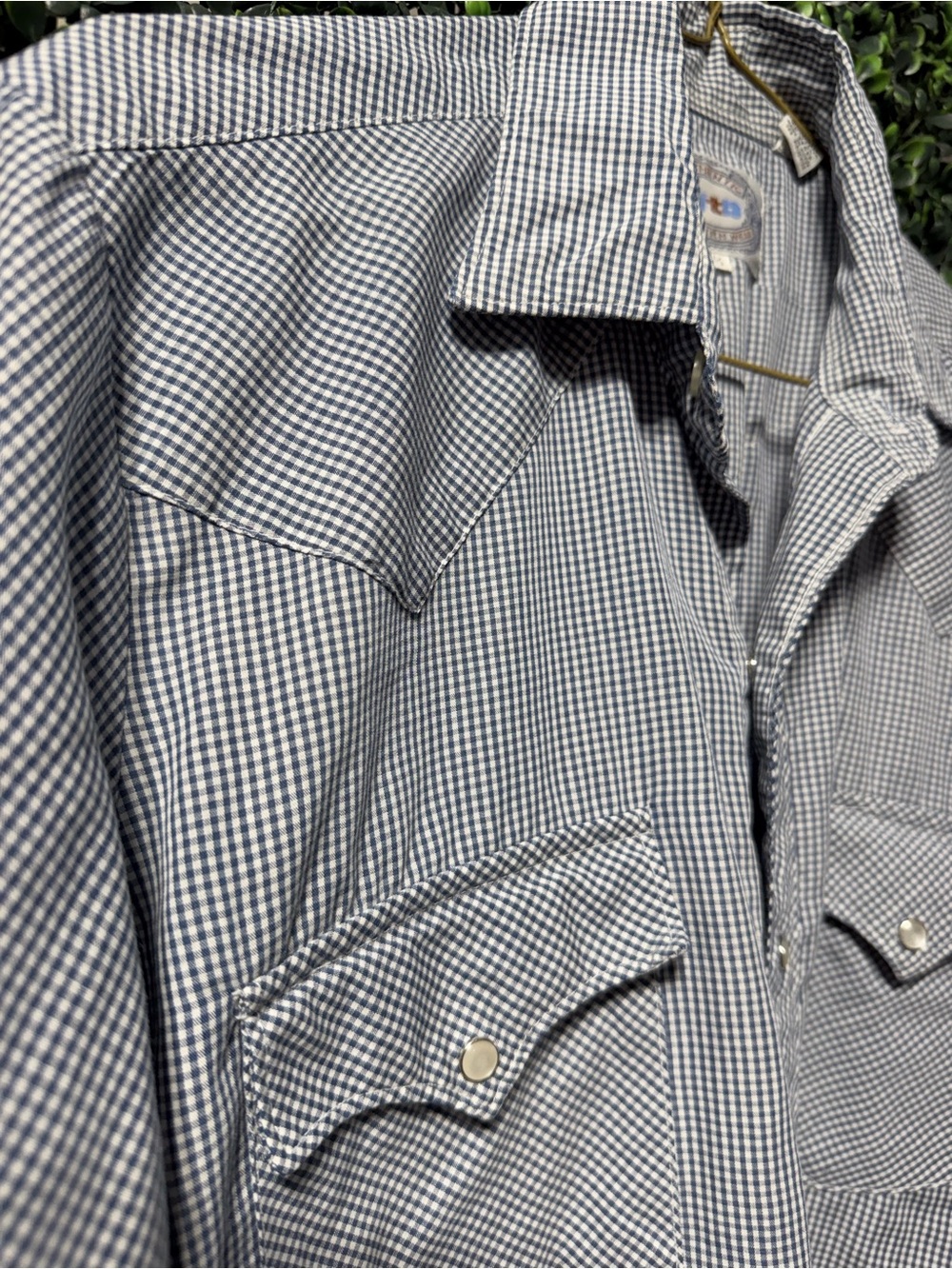Vintage Authentic Western Wear Gingham Pearl Snap Shirt Mens 15.5 Medium Blue